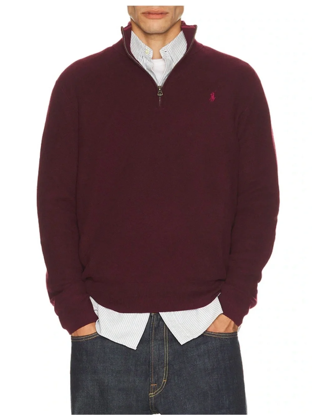 Men’s Burgundy Polo Ralph Lauren quarter zip 100% cotton sweater in a S